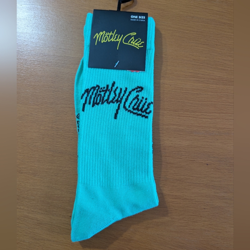 NEW Motley Crue Aqua Crew Cut Socks Size 7-12 Rock And Roll
